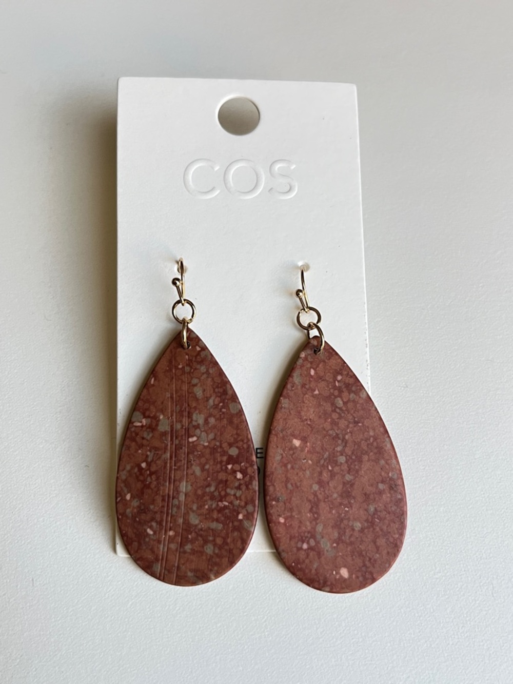 COS Marbled Rose-Brown Teardrop Earrings with Gold Hooks
